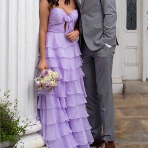Sherri Hill Lilac Tiered Strapless Dress